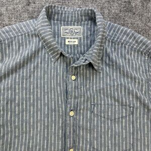 Lucky Brand Shirt Men Medium Blue Chambray Diamond Striped Western
